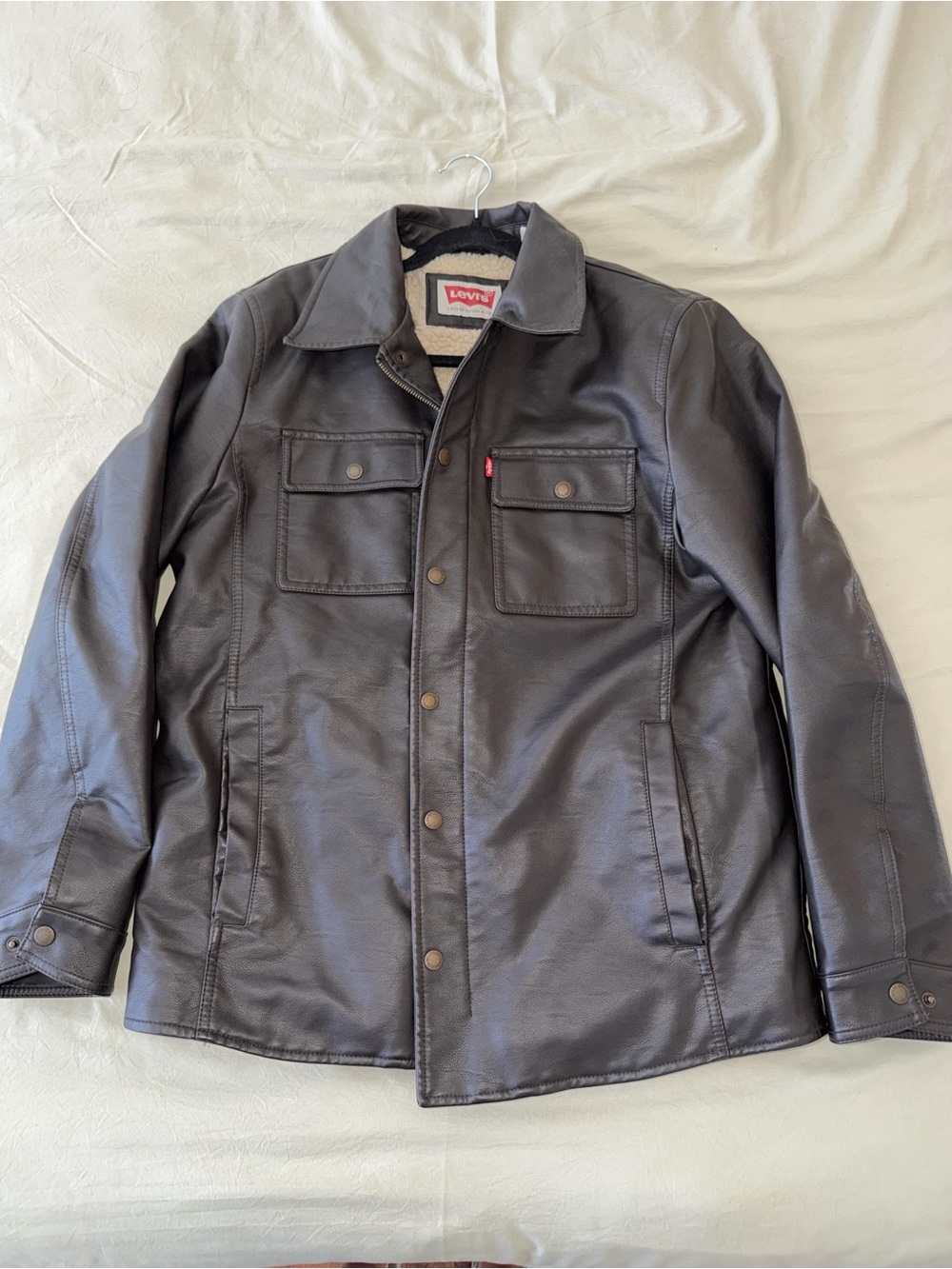 Levi's Men's Dark Brown Faux Leather Sherpa Shirt Jacket